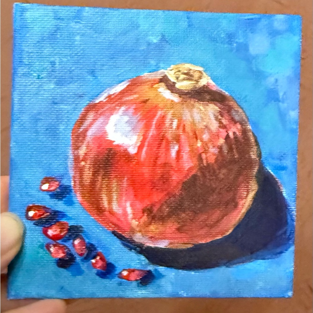 Original Miniature Pomegranate Acrylic Painting on Canvas Panel 4x4 inches